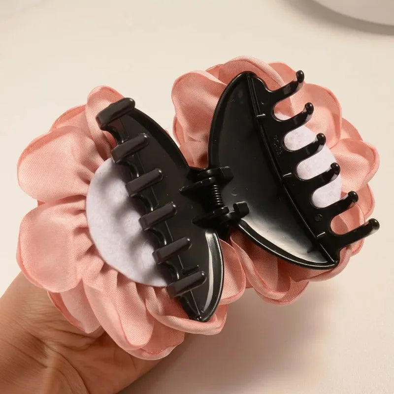 Premium Matte Rose Flower Hair Claw Clip | 3D Fabric Floral Shark Clamp | D'AuraHaven