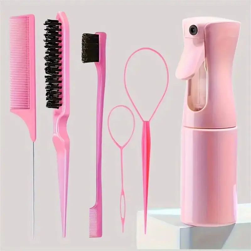 Professional 6-Piece Hair Braiding & Edge Styling Kit | Precision Comb & Spray Set | D'AuraHaven