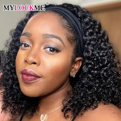 180% Density Kinky Curly Headband Wig | Glueless Full Machine-Made Brazilian Remy Human Hair | D'AuraHaven