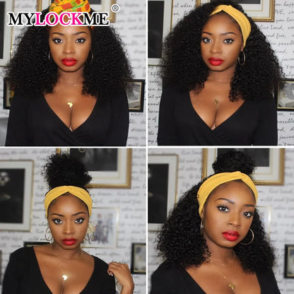 180% Density Kinky Curly Headband Wig | Glueless Full Machine-Made Brazilian Remy Human Hair | D'AuraHaven