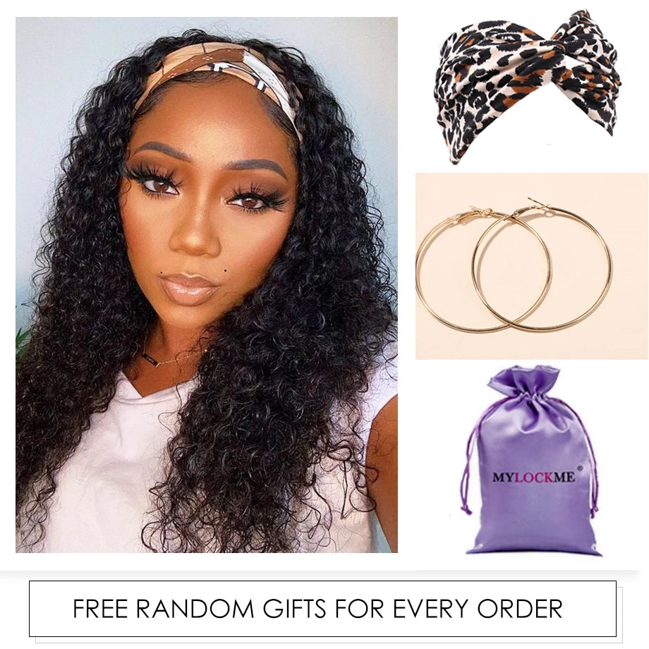 180% Density Kinky Curly Headband Wig | Glueless Full Machine-Made Brazilian Remy Human Hair | D'AuraHaven