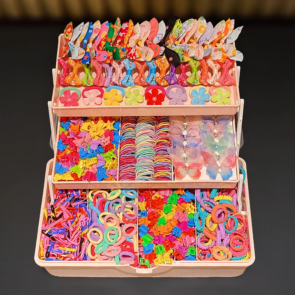 555  / 718 -Piece Ultimate Girls Hair Accessories Kit | Colorful Butterfly Clips & Elastics Set | D'AuraHaven