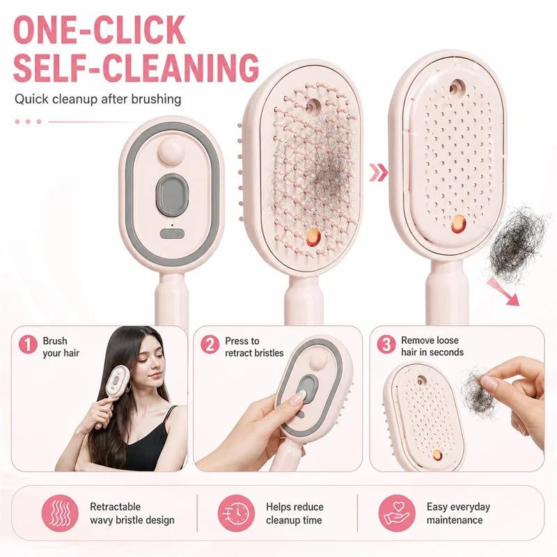 Electric Steam Air Cushion Massage Comb | Self-Cleaning Anti-Static Nano-Spray Hair Brush | D'AuraHaven