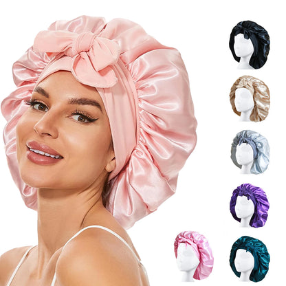 Premium Silky Satin Sleep Bonnet | Wide Tie-Band Night Cap for Curly & Coily Hair | D'AuraHaven
