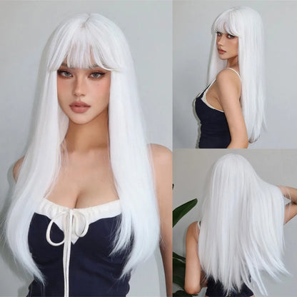 Premium Silk Straight Wig with Bangs | Long Glueless Synthetic | D'AuraHaven