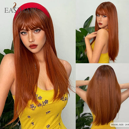 Premium Silk Straight Wig with Bangs | Long Glueless Synthetic | D'AuraHaven