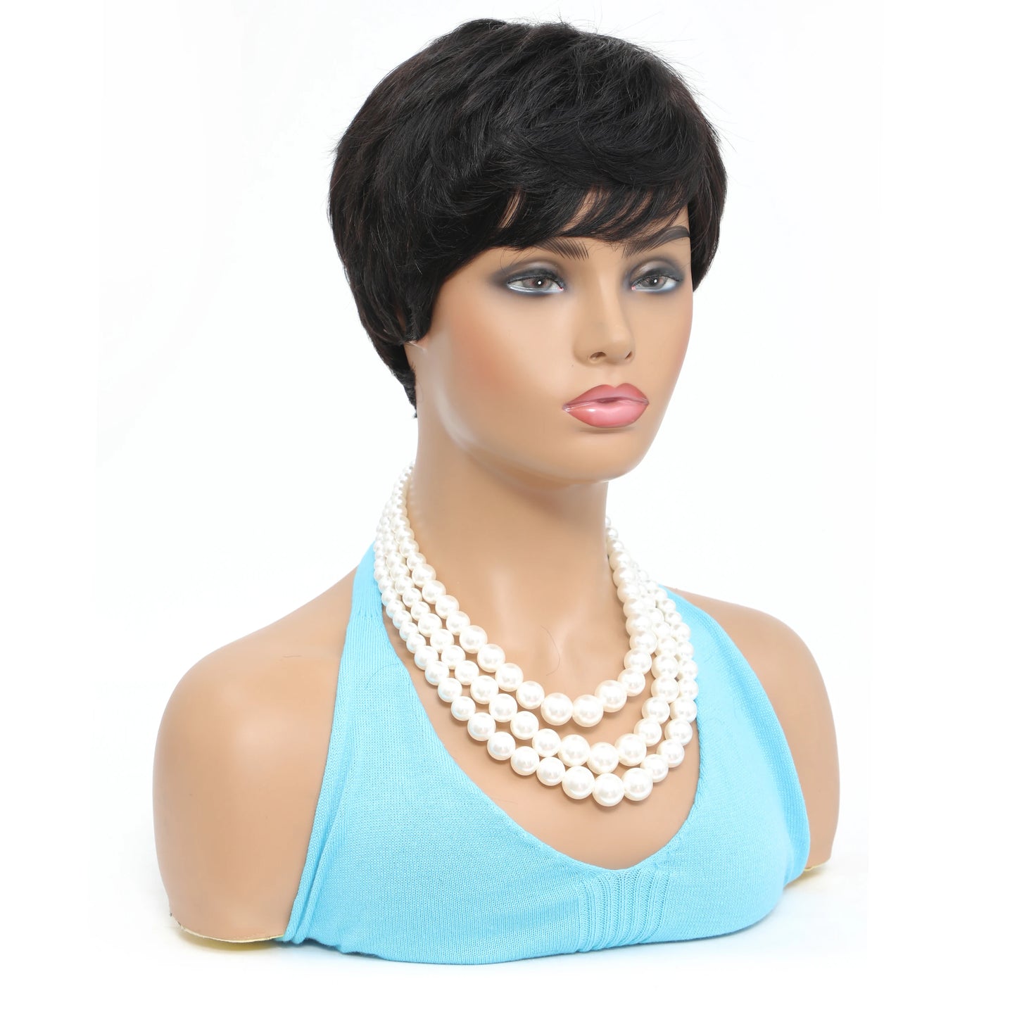 9A Grade Layered Pixie Cut Human Hair Wig with Bangs | Short Machine-Made Brazilian Bob | D'AuraHaven
