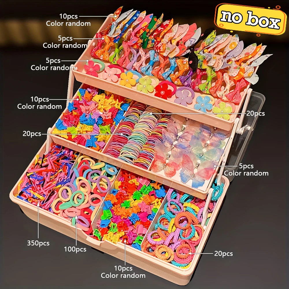 555  / 718 -Piece Ultimate Girls Hair Accessories Kit | Colorful Butterfly Clips & Elastics Set | D'AuraHaven