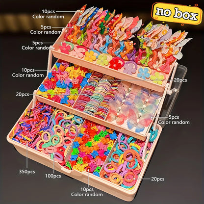 555  / 718 -Piece Ultimate Girls Hair Accessories Kit | Colorful Butterfly Clips & Elastics Set | D'AuraHaven