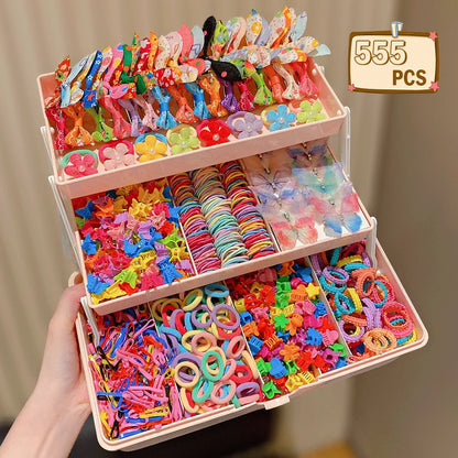 555  / 718 -Piece Ultimate Girls Hair Accessories Kit | Colorful Butterfly Clips & Elastics Set | D'AuraHaven