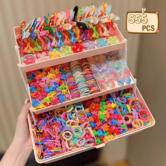 555  / 718 -Piece Ultimate Girls Hair Accessories Kit | Colorful Butterfly Clips & Elastics Set | D'AuraHaven