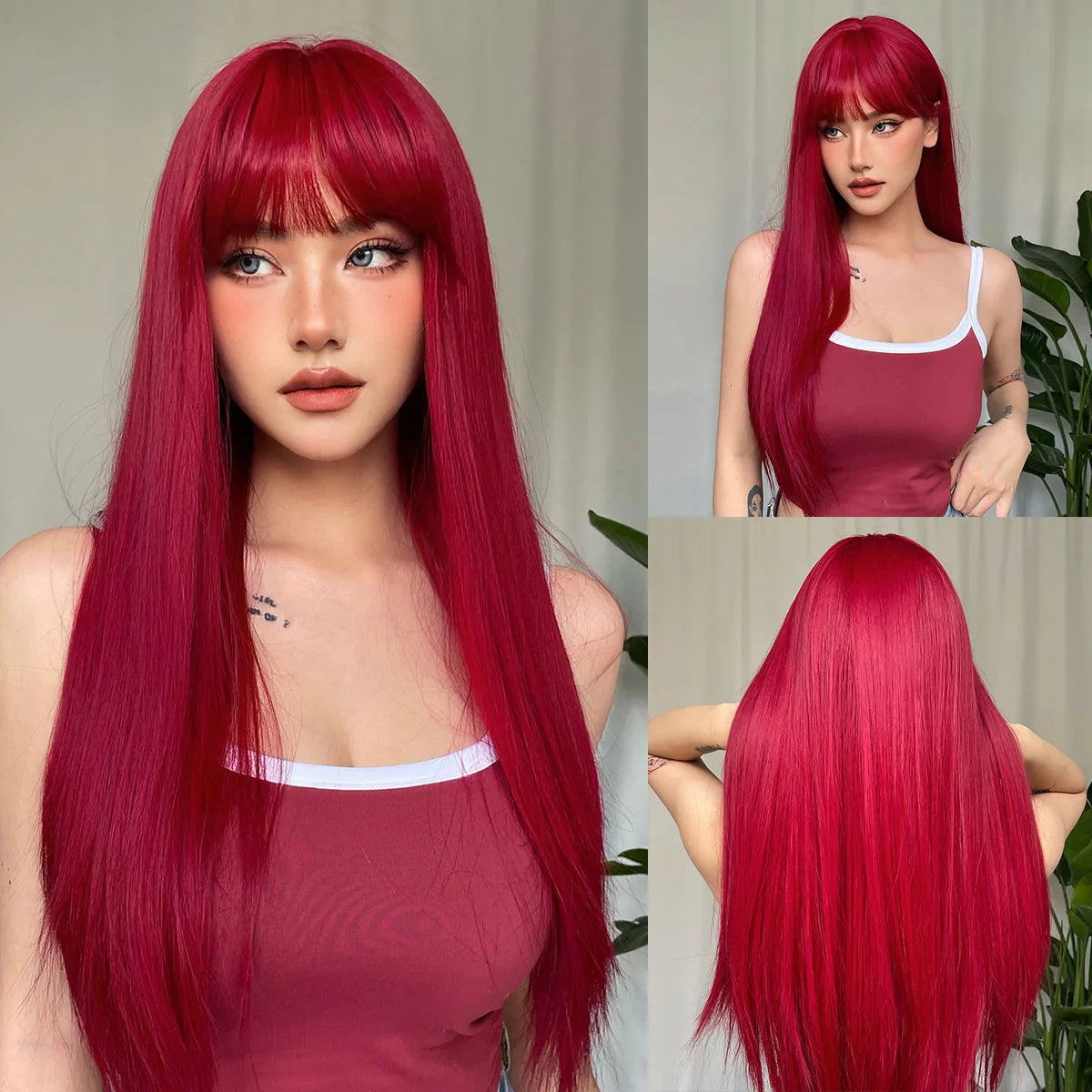 Premium Silk Straight Wig with Bangs | Long Glueless Synthetic | D'AuraHaven