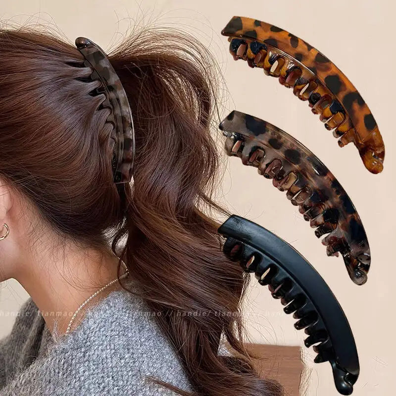 Premium Tortoiseshell Banana Hair Clip | Vintage Fish-Shaped Ponytail Clamp | D'AuraHaven