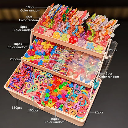 555  / 718 -Piece Ultimate Girls Hair Accessories Kit | Colorful Butterfly Clips & Elastics Set | D'AuraHaven