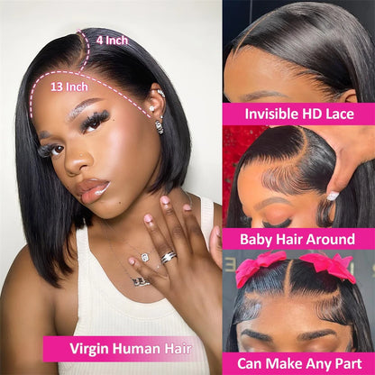 Premium Glueless Straight Bob Wig | Pre-Cut 13x4 HD Lace Frontal Human Hair | D'AuraHaven