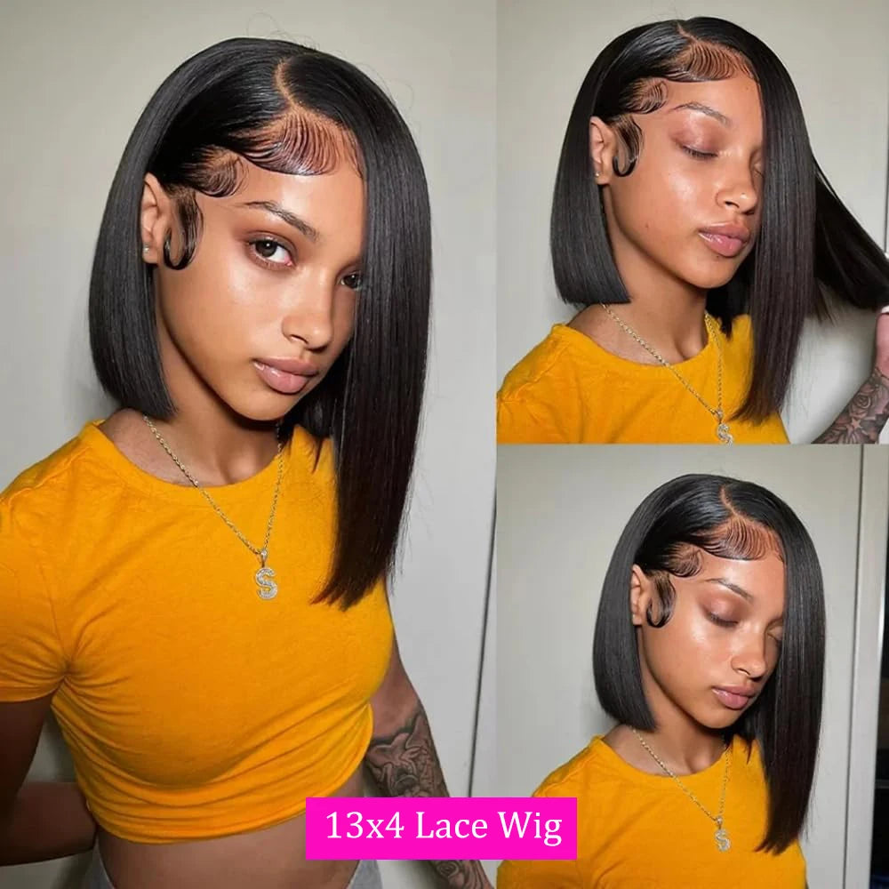 Premium Glueless Straight Bob Wig | Pre-Cut 13x4 HD Lace Frontal Human Hair | D'AuraHaven
