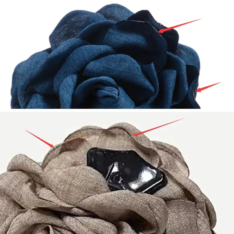 Premium Matte Rose Flower Hair Claw Clip | 3D Fabric Floral Shark Clamp | D'AuraHaven