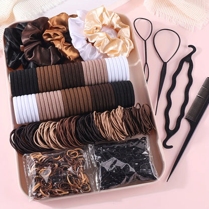 1109-Piece Ultimate Dark Hair Accessories Mega Kit | Seamless Elastics & Scrunchies Set | D'AuraHaven