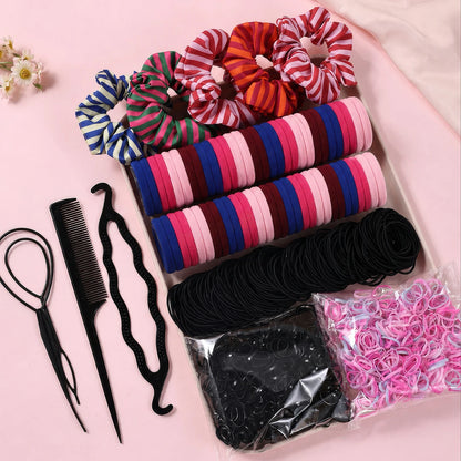 1109-Piece Ultimate Dark Hair Accessories Mega Kit | Seamless Elastics & Scrunchies Set | D'AuraHaven