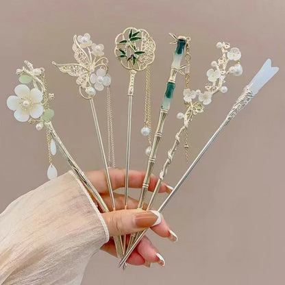 Traditional Chinese Style Floral Hair Stick | Elegant Tassel Hairpin Jewelry | D'AuraHaven