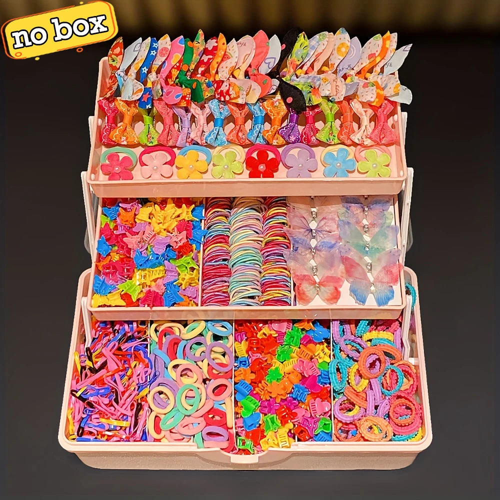 555  / 718 -Piece Ultimate Girls Hair Accessories Kit | Colorful Butterfly Clips & Elastics Set | D'AuraHaven