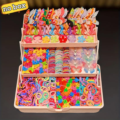 555  / 718 -Piece Ultimate Girls Hair Accessories Kit | Colorful Butterfly Clips & Elastics Set | D'AuraHaven