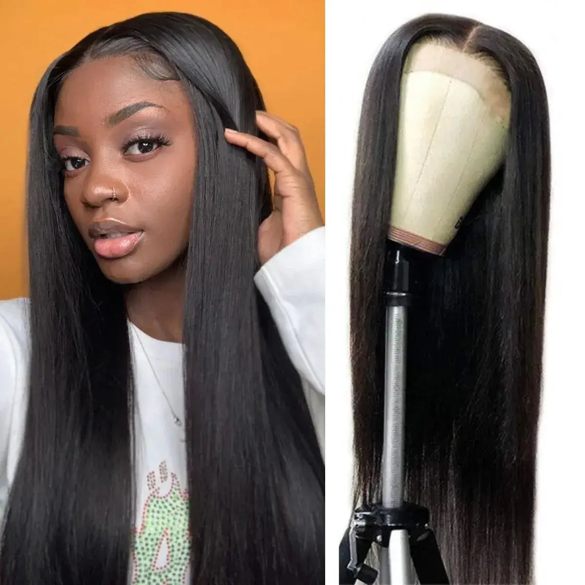Luxe HD Lace Front Wig | Long Silk Straight Glueless Synthetic | D'AuraHaven