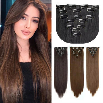 D'AuraHaven LuxVolume™ 24" Long Straight Clip-In Hair Extensions (7-Pcs Set)