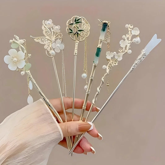 Traditional Chinese Style Floral Hair Stick | Elegant Tassel Hairpin Jewelry | D'AuraHaven