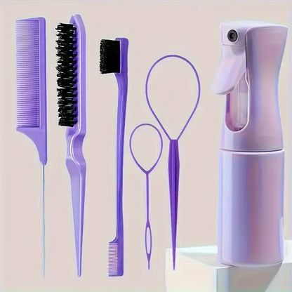 Professional 6-Piece Hair Braiding & Edge Styling Kit | Precision Comb & Spray Set | D'AuraHaven