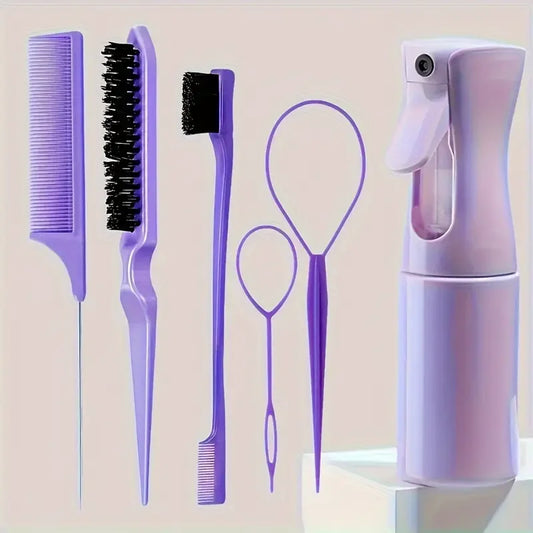 Professional 6-Piece Hair Braiding & Edge Styling Kit | Precision Comb & Spray Set | D'AuraHaven