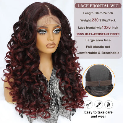 Latisha HD  Synthetic Lace Front Wig with Bangs | Highlight Curly 13x6 Frontal Effect | D'AuraHaven