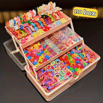 555  / 718 -Piece Ultimate Girls Hair Accessories Kit | Colorful Butterfly Clips & Elastics Set | D'AuraHaven