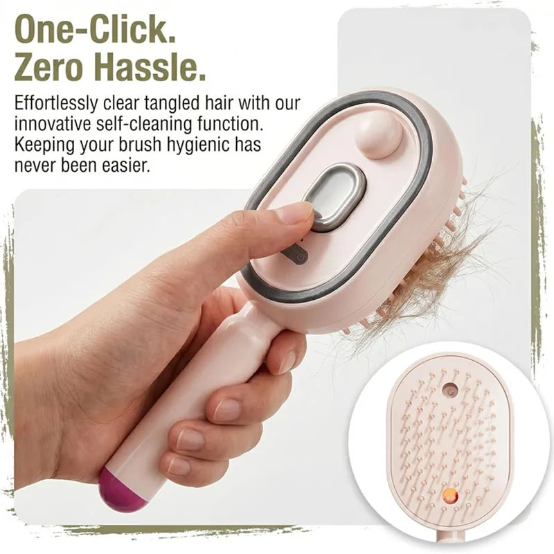 Electric Steam Air Cushion Massage Comb | Self-Cleaning Anti-Static Nano-Spray Hair Brush | D'AuraHaven