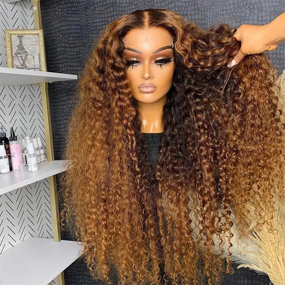30" Highlight Honey Brown Deep Wave Lace Frontal Wig | 250% Density 13x6 HD Human Hair | D'AuraHaven