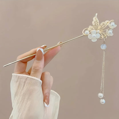 Traditional Chinese Style Floral Hair Stick | Elegant Tassel Hairpin Jewelry | D'AuraHaven