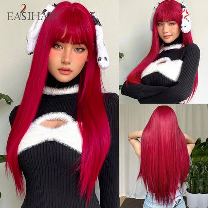 Premium Silk Straight Wig with Bangs | Long Glueless Synthetic | D'AuraHaven