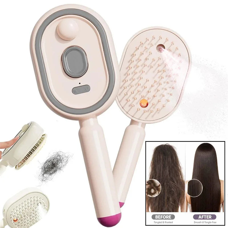 Electric Steam Air Cushion Massage Comb | Self-Cleaning Anti-Static Nano-Spray Hair Brush | D'AuraHaven