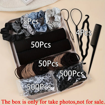 1109-Piece Ultimate Dark Hair Accessories Mega Kit | Seamless Elastics & Scrunchies Set | D'AuraHaven