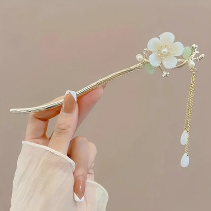 Traditional Chinese Style Floral Hair Stick | Elegant Tassel Hairpin Jewelry | D'AuraHaven