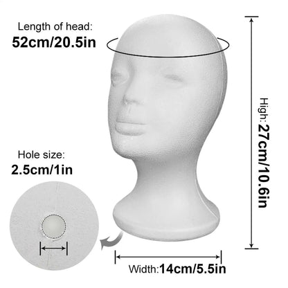 Premium Styrofoam Mannequin Head | Lightweight Wig & Accessory Display Stand | D'AuraHaven