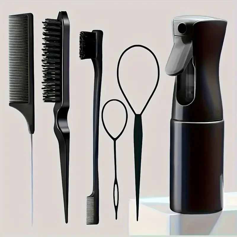 Professional 6-Piece Hair Braiding & Edge Styling Kit | Precision Comb & Spray Set | D'AuraHaven