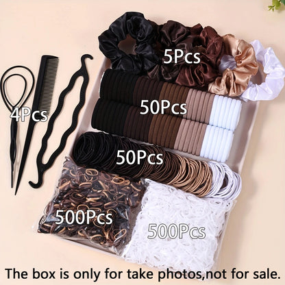 1109-Piece Ultimate Dark Hair Accessories Mega Kit | Seamless Elastics & Scrunchies Set | D'AuraHaven