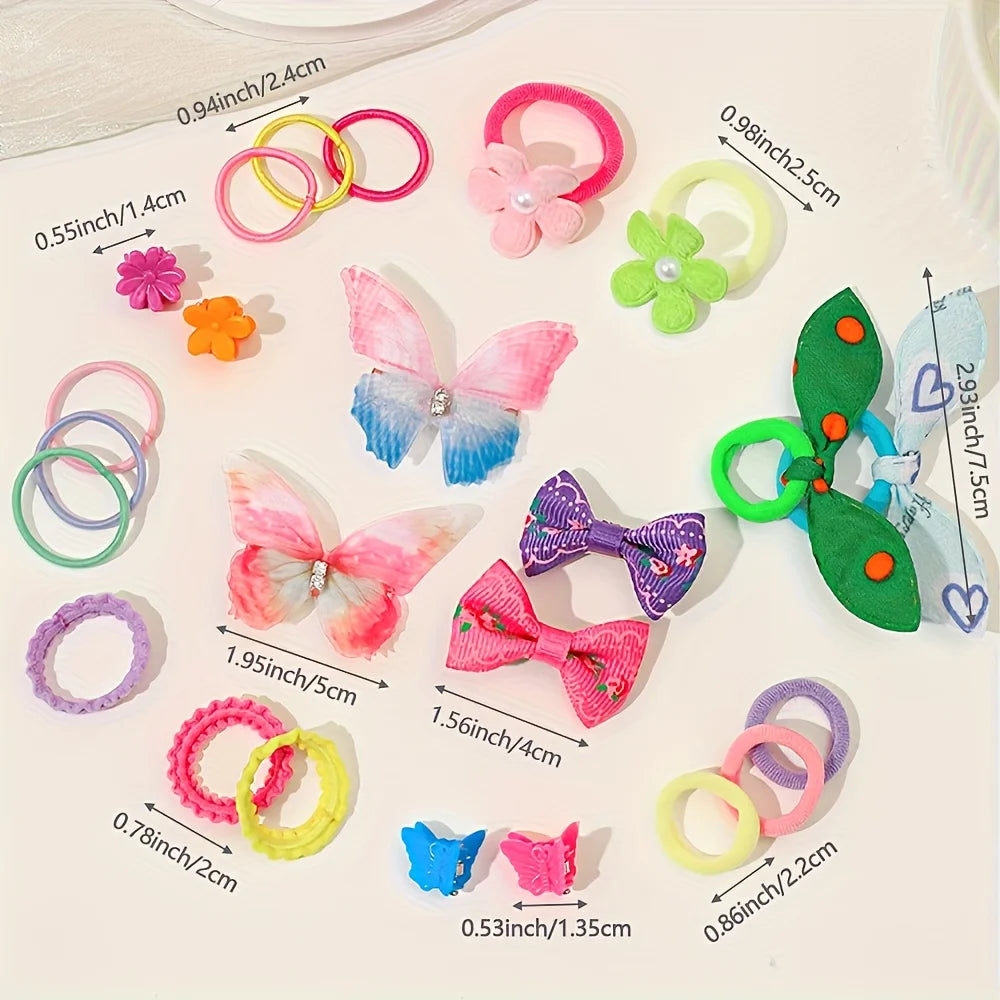 555  / 718 -Piece Ultimate Girls Hair Accessories Kit | Colorful Butterfly Clips & Elastics Set | D'AuraHaven