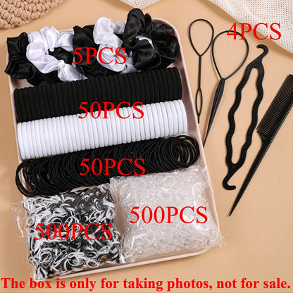 1109-Piece Ultimate Dark Hair Accessories Mega Kit | Seamless Elastics & Scrunchies Set | D'AuraHaven