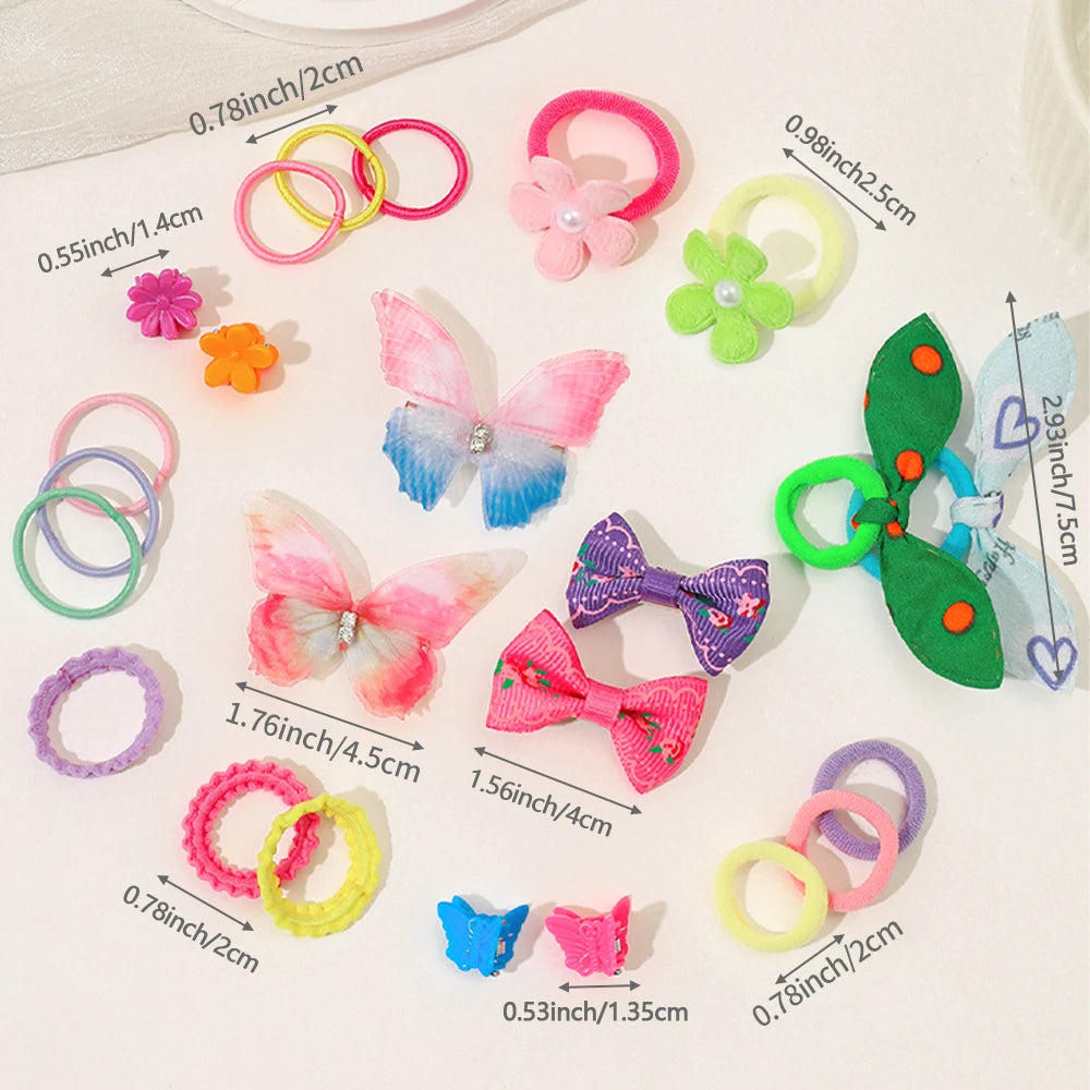 555  / 718 -Piece Ultimate Girls Hair Accessories Kit | Colorful Butterfly Clips & Elastics Set | D'AuraHaven