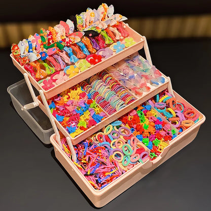 555  / 718 -Piece Ultimate Girls Hair Accessories Kit | Colorful Butterfly Clips & Elastics Set | D'AuraHaven