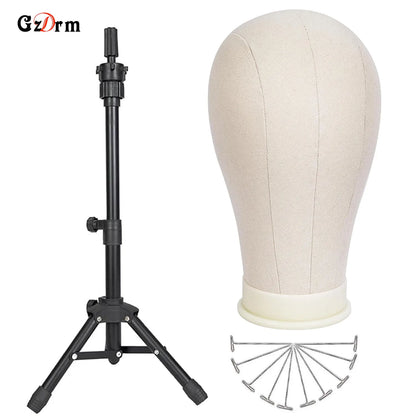 Canvas Block Mannequin Head Set with Table Stand | Professional Wig Making & Display Kit | D'AuraHaven