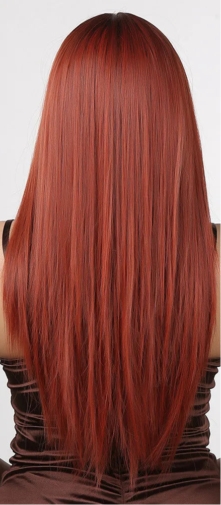 Woman with long red hair, front and back views, on a white background 